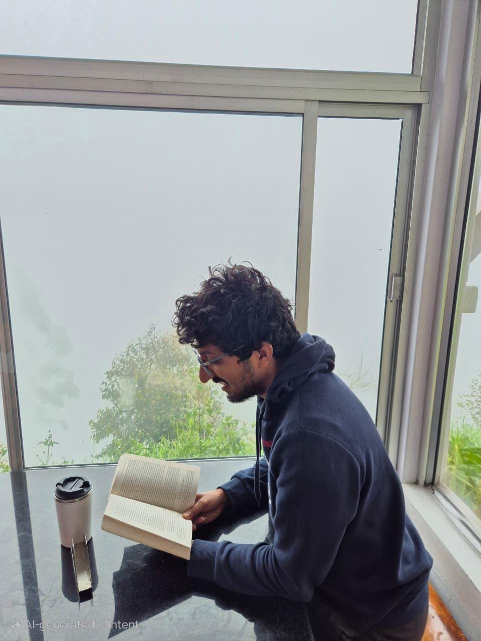 Rinal reading by a misty window
